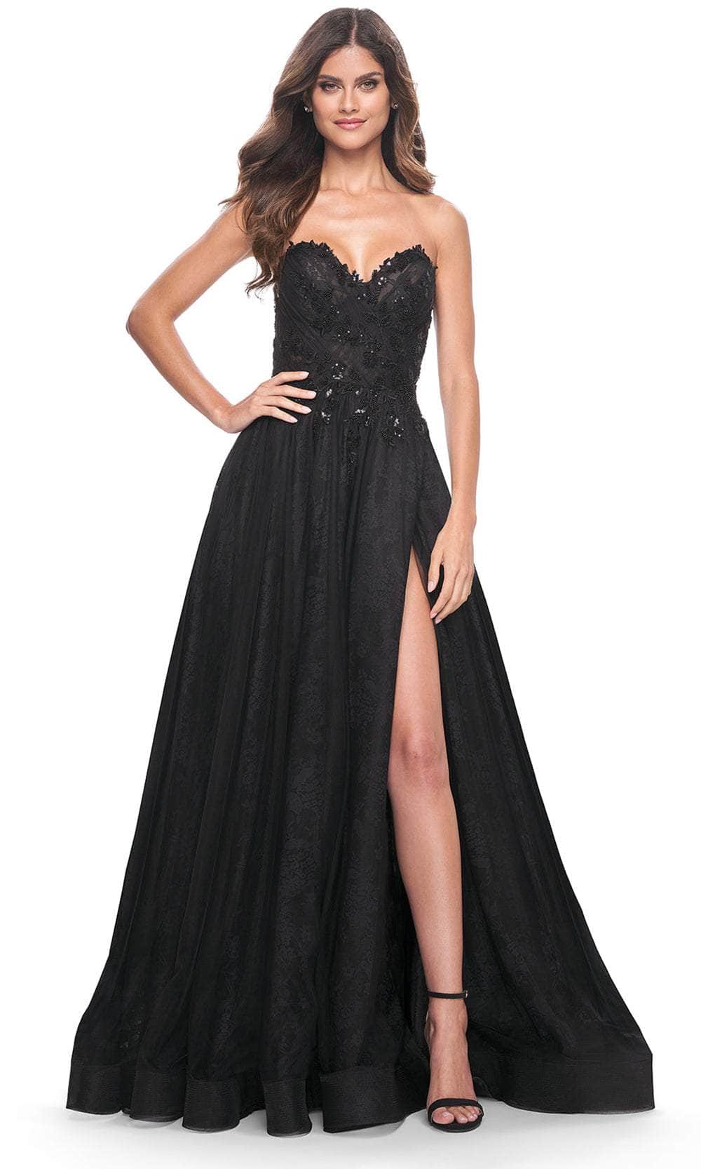 La Femme 31954 - Appliqued Strapless A-Line Prom Dress
