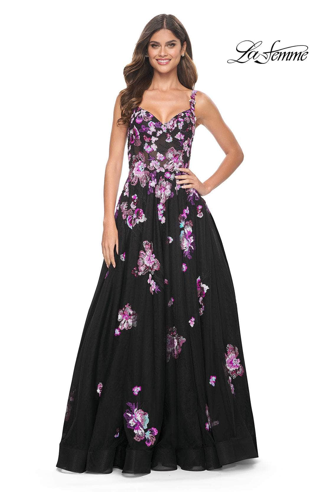 La Femme 32030 - Sequin Floral Embroidered A-Line Prom Gown
