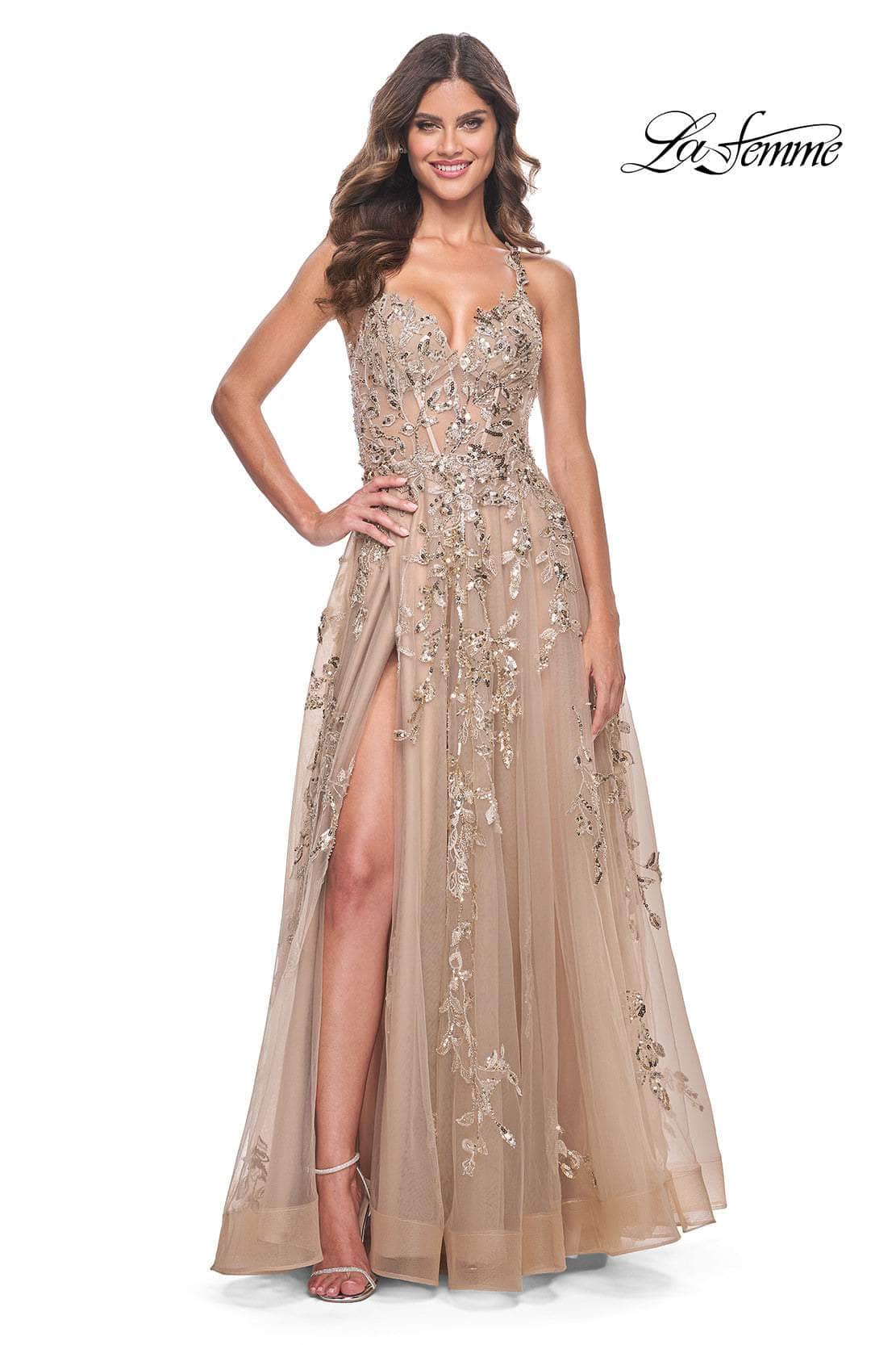 La Femme 32052 - Sleeveless Sequin Lace Prom Gown
