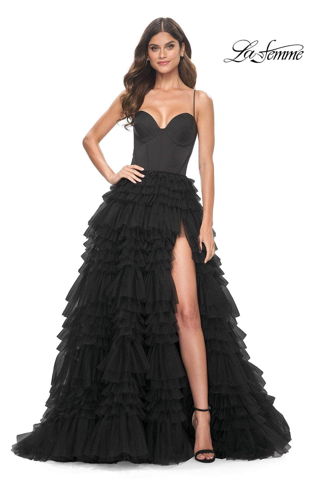 La Femme 32071 - Spaghetti Strap Tiered Prom Dress
