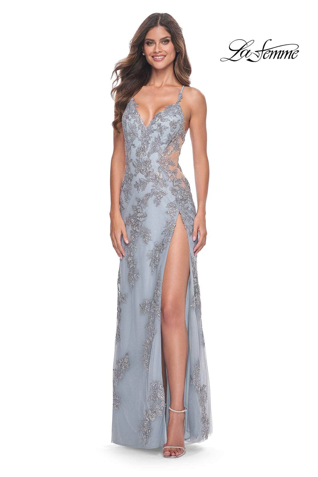 La Femme 32074 - Embroidered Illusion Side Prom Dress
