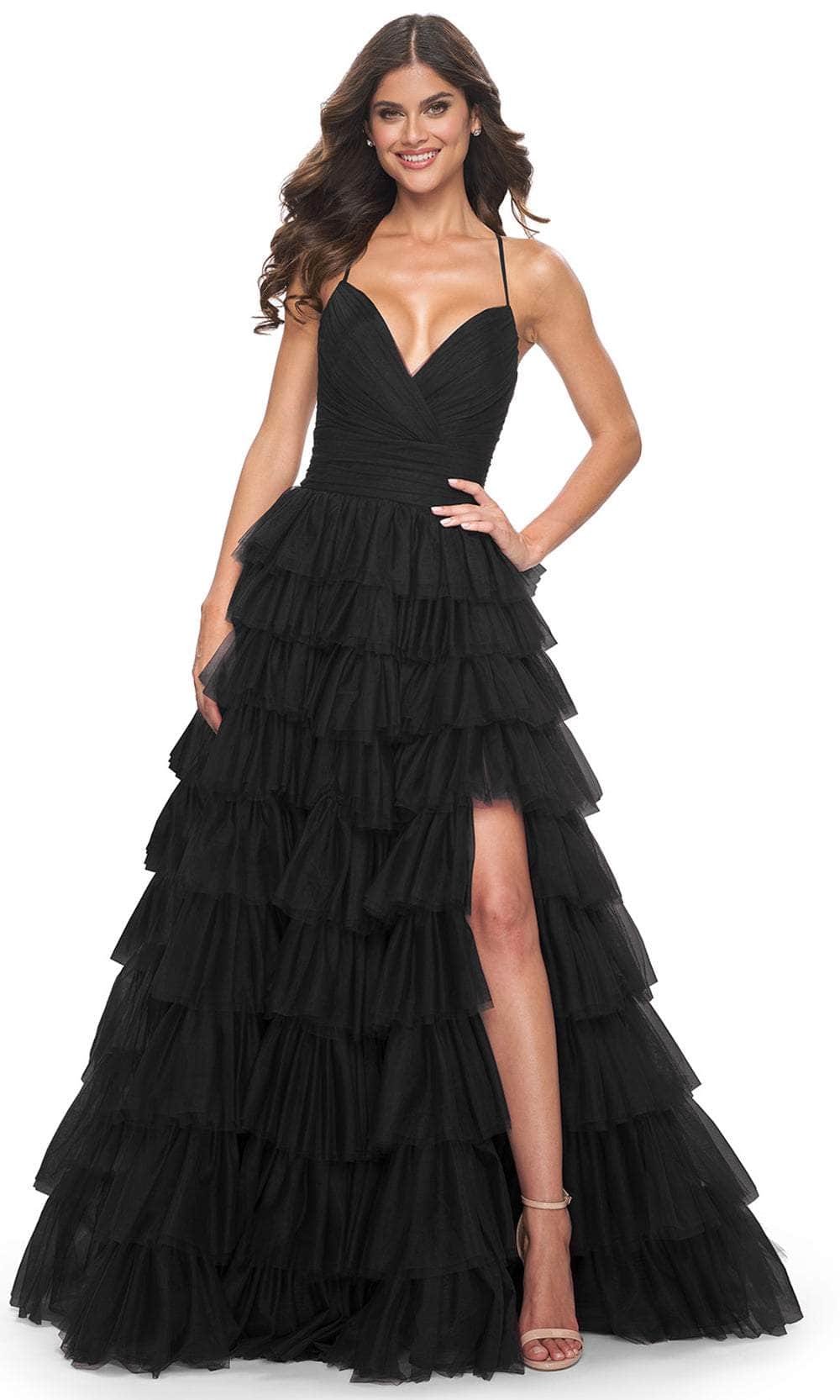 La Femme 32086 - Surplice V-Neck Ruffled Prom Dress
