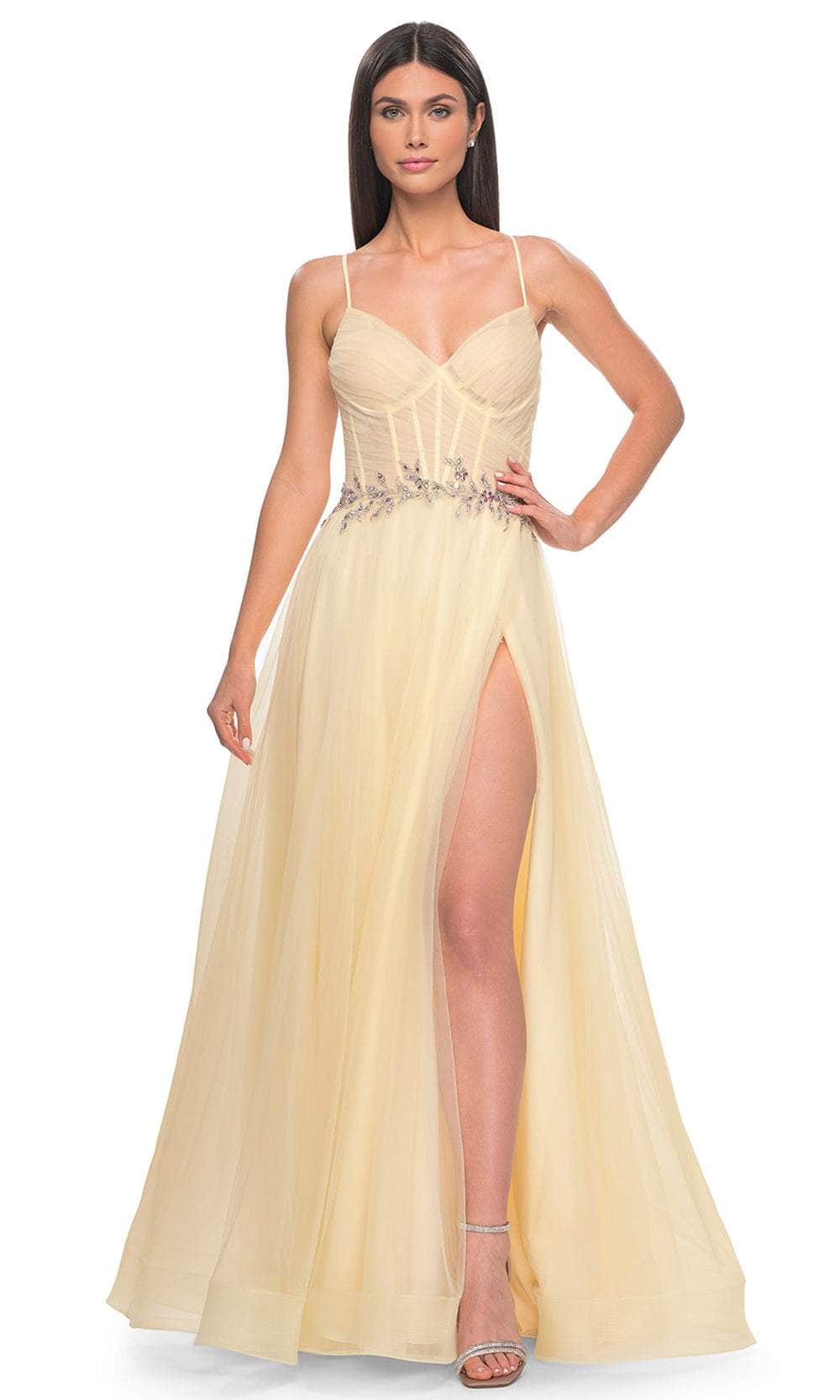 La Femme 32117 - Applique Waist Prom Dress
