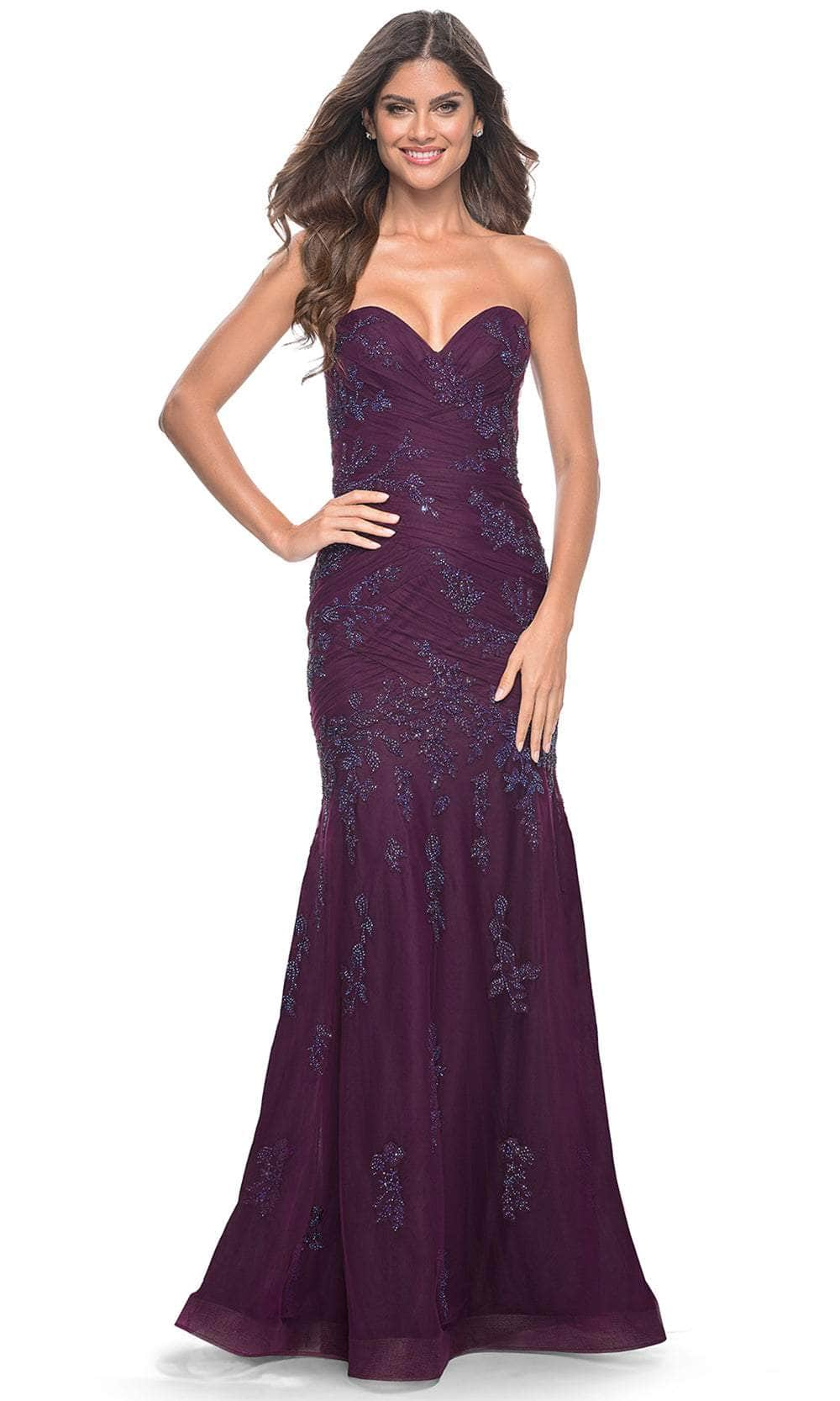 La Femme 32121 - Beaded Applique Strapless Prom Gown
