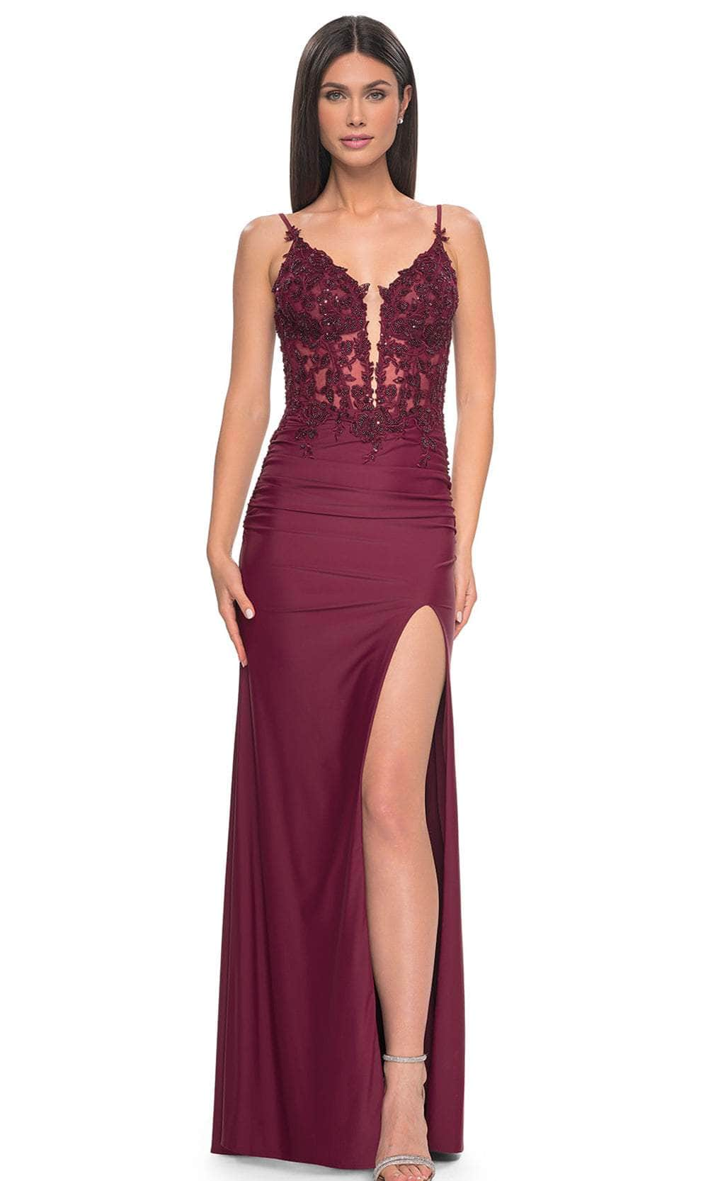 La Femme 32132 - Applique Sheath Prom Dress
