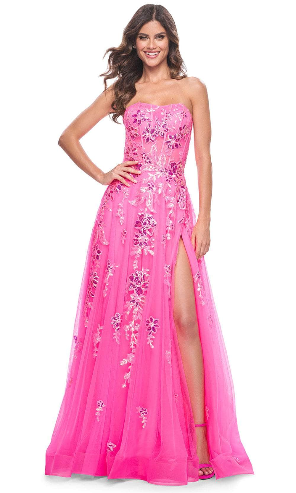 La Femme 32137 - Strapless Sequin Floral Prom Gown
