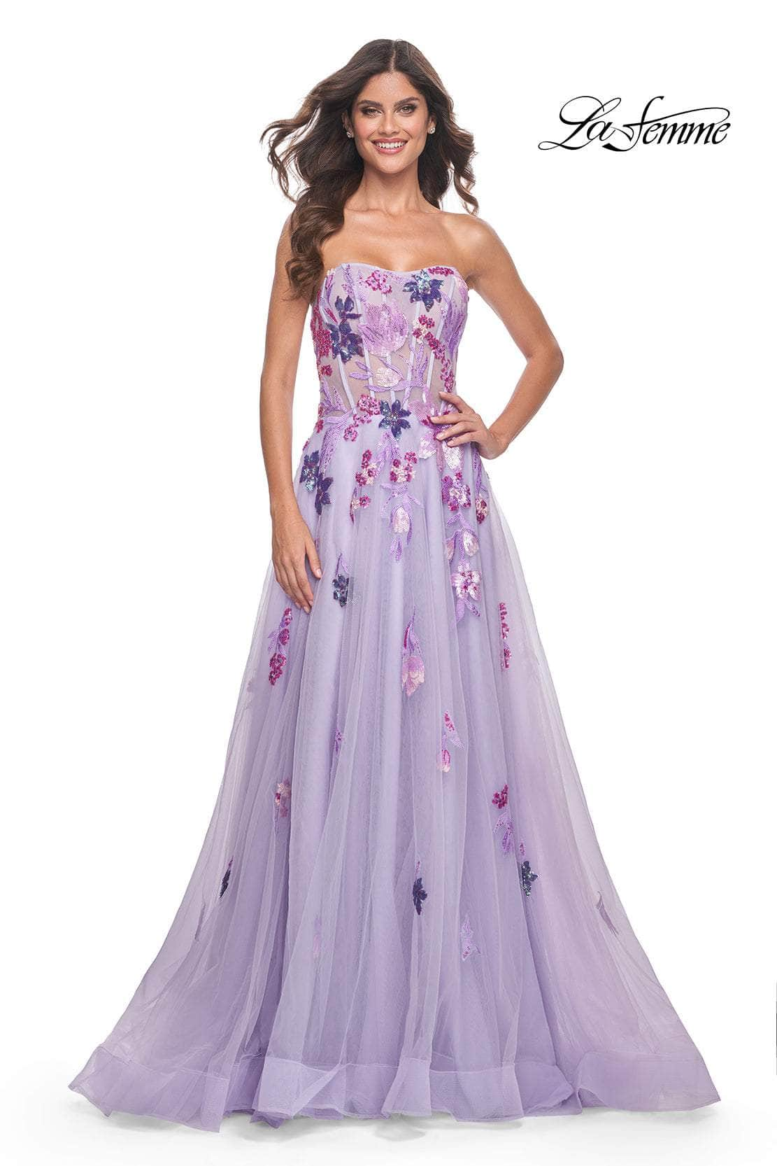 La Femme 32156 - Strapless Sequin Embellished Prom Gown
