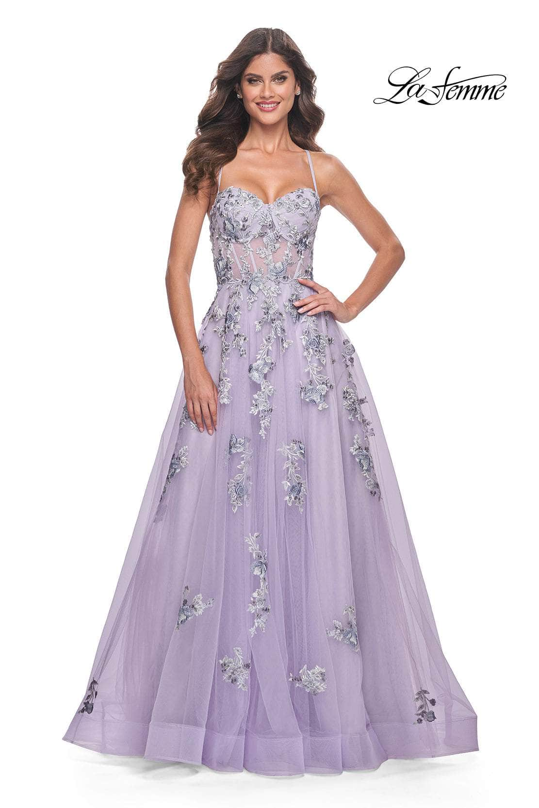 La Femme 32221 - Lace Applique A-Line Prom Gown
