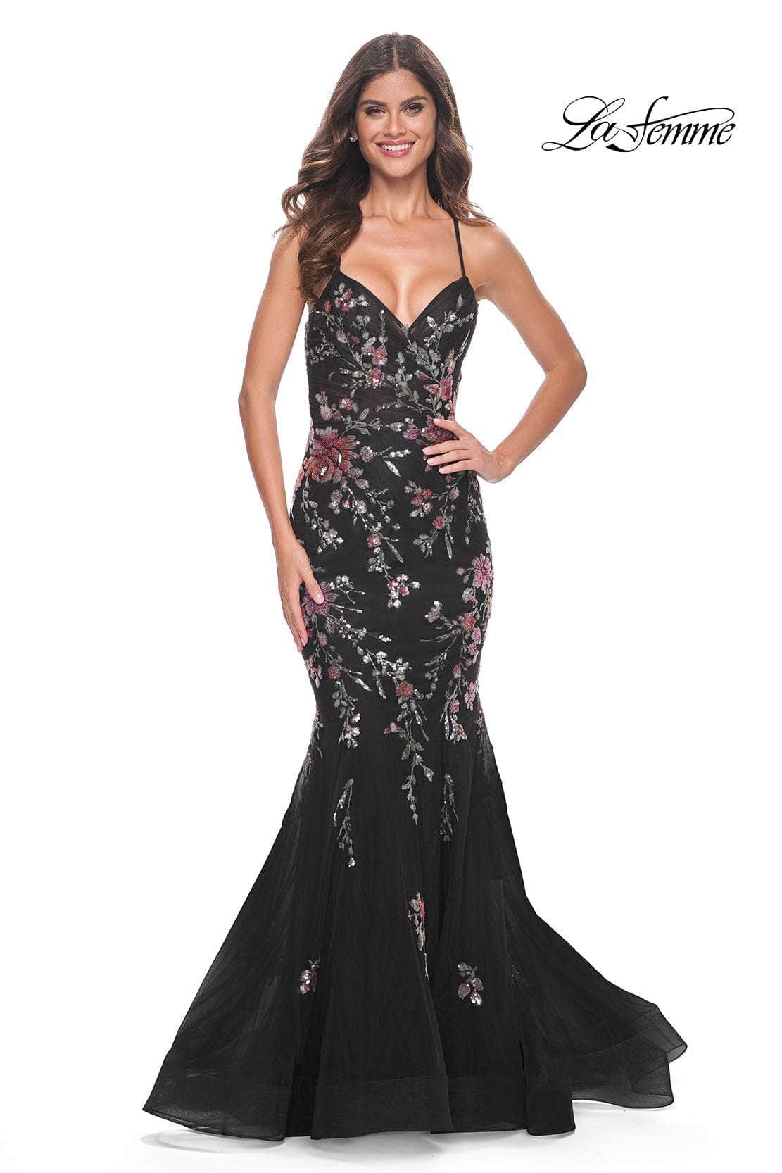 La Femme 32246 - Lace-Up Back Mermaid Prom Gown

