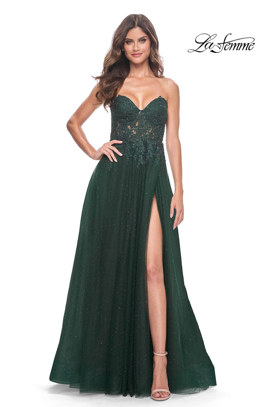 La Femme 32253 - Embroidered Strapless A-Line Prom Gown
