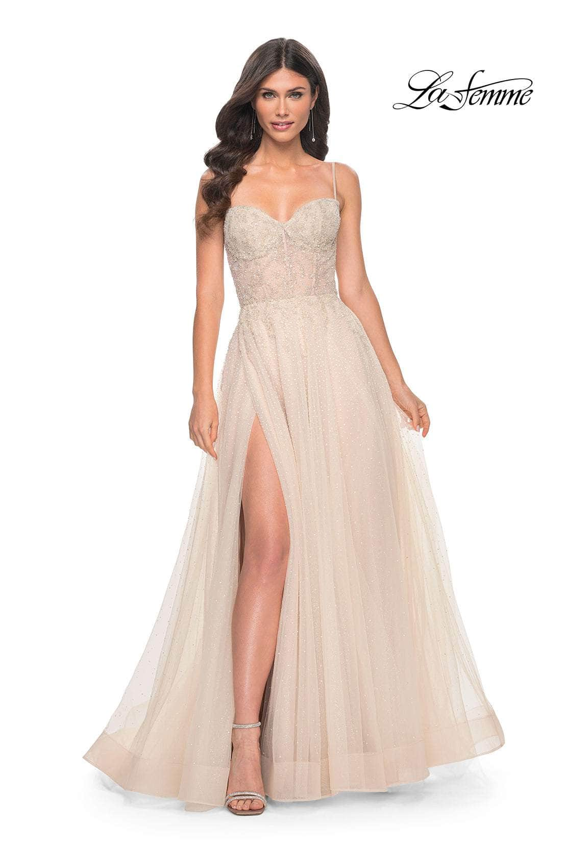 La Femme 32271 - Rhinestone Embellished A-Line Prom Gown
