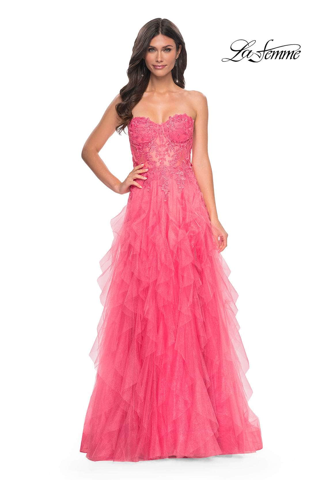 La Femme 32286 - Strapless Ruffle A-Line Prom Gown
