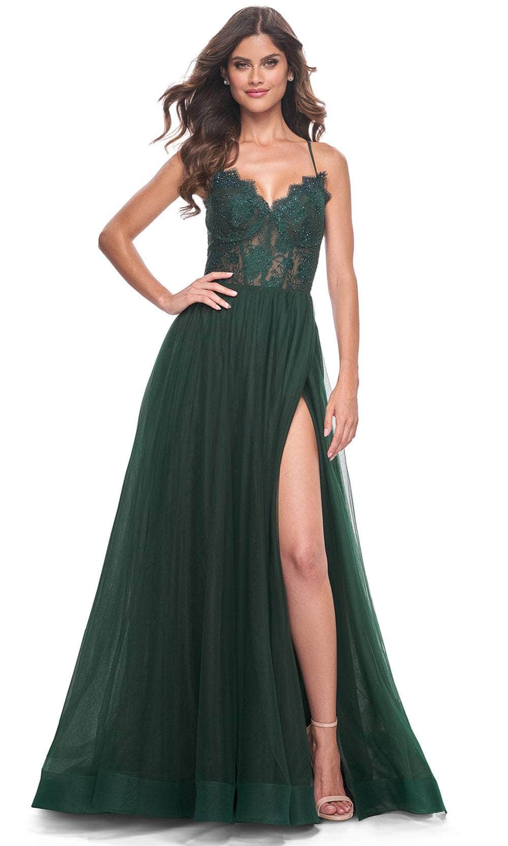 La Femme 32306 - V-Neck Sheer Lace Bodice Prom Dress
