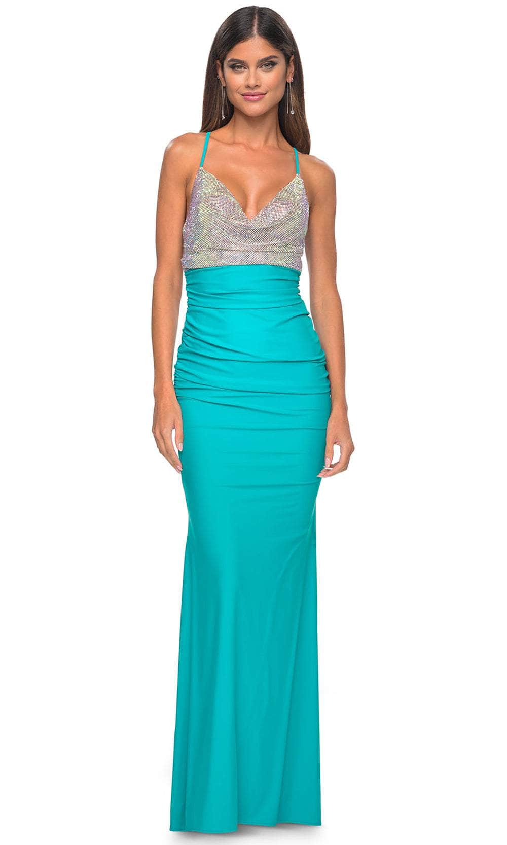 La Femme 32320 - Draped Metallic Prom Dress
