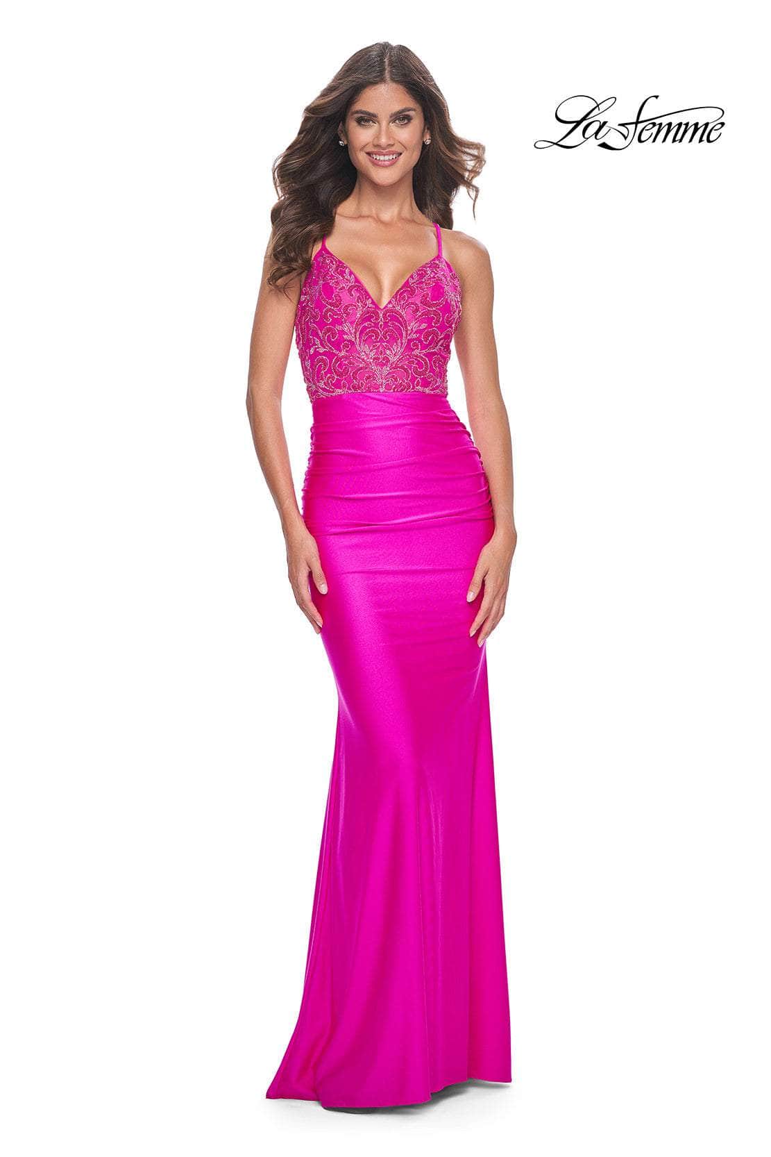 La Femme 32324 - Bead Embellished V-Neck Prom Gown
