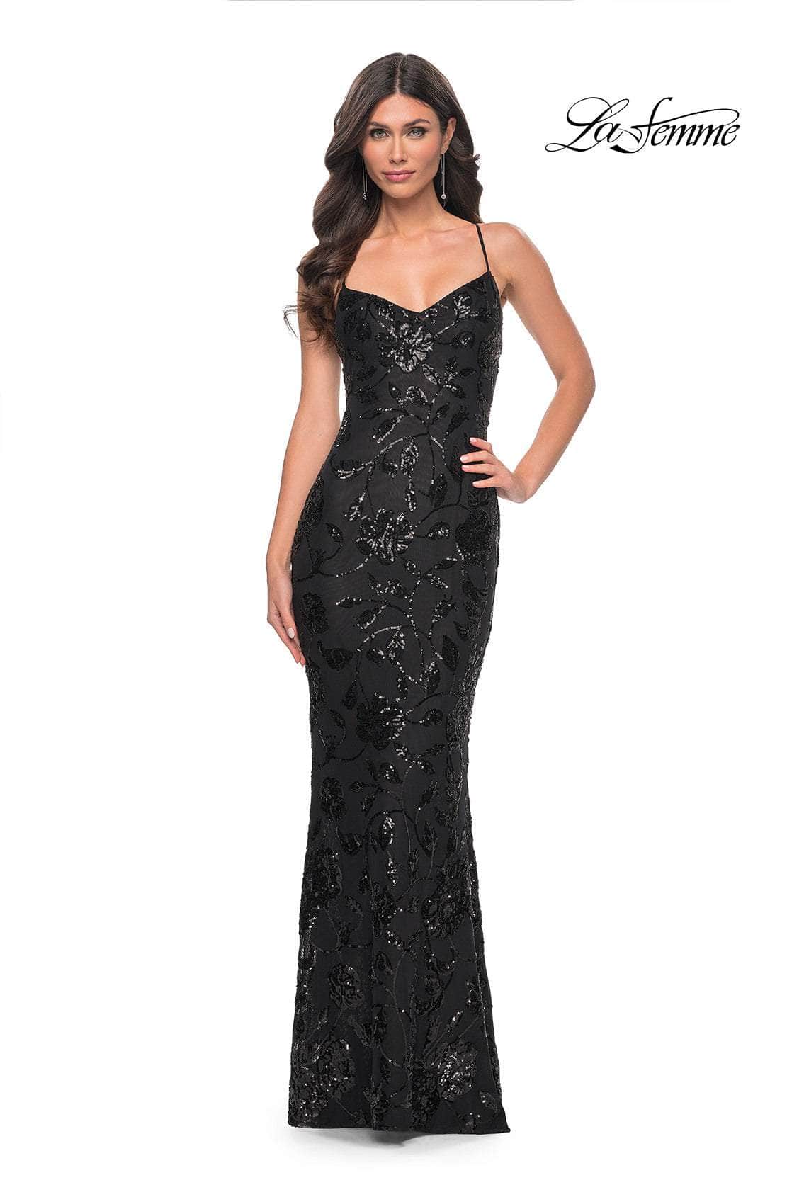 La Femme 32415 - Floral Sequin Sleeveless Prom Gown
