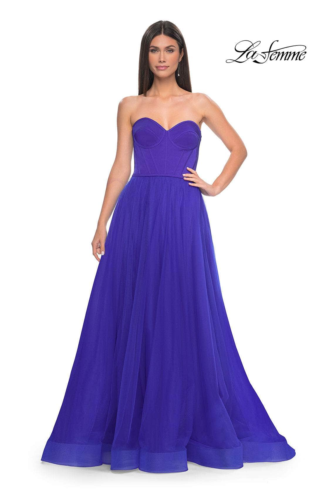 La Femme 32424 - Sweetheart Satin Corset Prom Gown
