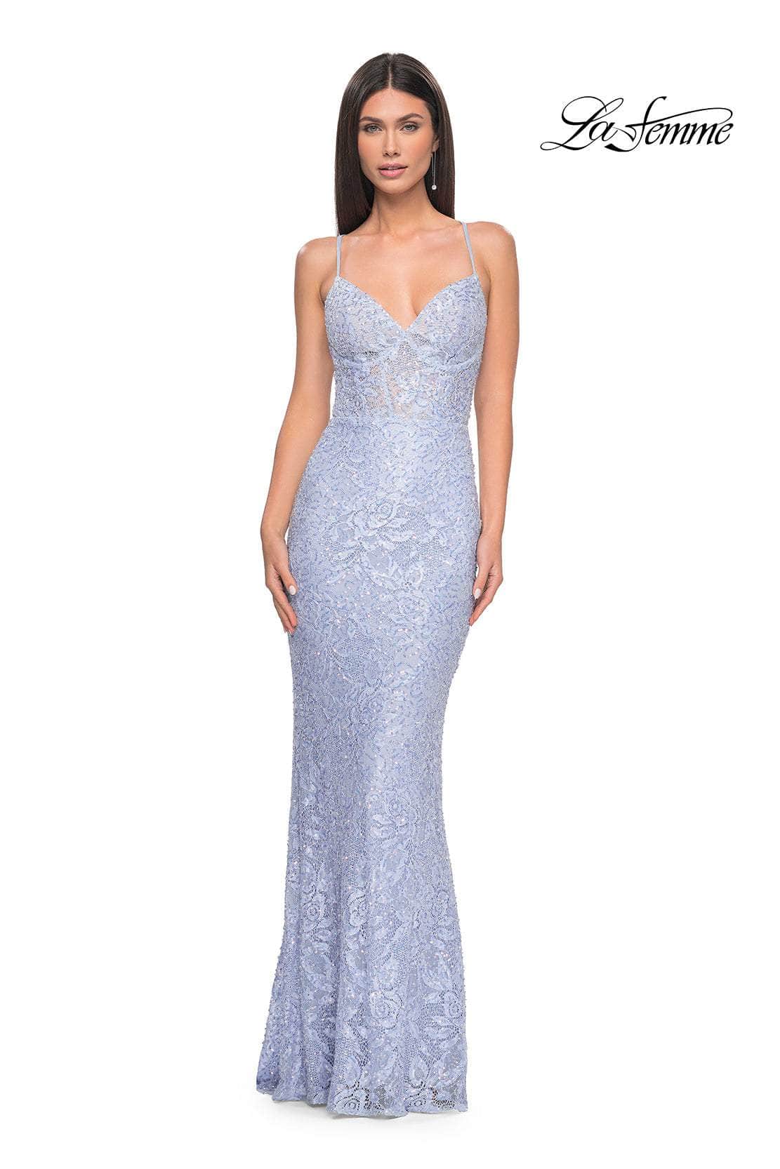La Femme 32434 - Allover Lace Sleeveless Prom Gown
