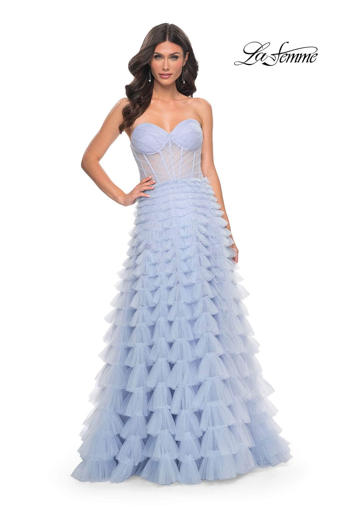 La Femme 32447 - Sweetheart Tiered Tulle Prom Gown
