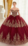 Off the Shoulder Lace-Up Sheer Applique Tiered Sweetheart Corset Natural Waistline Ball Gown Dress
