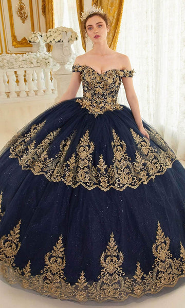 Sweetheart Off the Shoulder Applique Lace-Up Sheer Tiered Corset Natural Waistline Ball Gown Dress