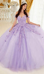 Sweetheart Flutter Sleeves Off the Shoulder Natural Waistline Beaded Lace-Up Applique Floor Length Ball Gown Dress