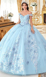 Sweetheart Applique Lace-Up Beaded Natural Waistline Floral Print Off the Shoulder Sleeveless Ball Gown Dress