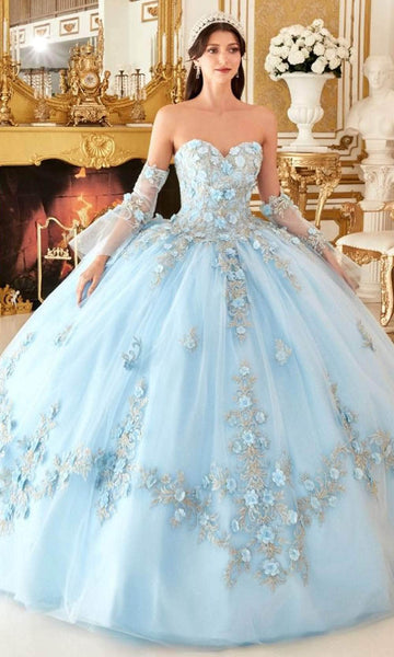 Strapless Sweetheart Natural Waistline Floral Print Lace-Up Sheer Applique Tulle Sheer Sleeves Ball Gown Dress