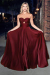 A-line Strapless Satin Keyhole Pleated Ruched Off the Shoulder Natural Waistline Dress