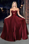 A-line Strapless Ruched Pleated Keyhole Off the Shoulder Satin Natural Waistline Dress