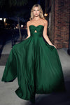 A-line Strapless Natural Waistline Ruched Pleated Keyhole Off the Shoulder Satin Dress