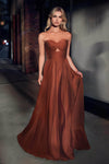 A-line Strapless Off the Shoulder Satin Keyhole Ruched Pleated Natural Waistline Dress