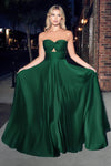 A-line Strapless Natural Waistline Off the Shoulder Keyhole Ruched Pleated Satin Dress