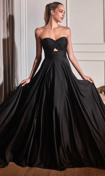 A-line Strapless Pleated Ruched Keyhole Satin Natural Waistline Off the Shoulder Dress