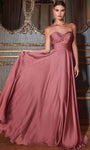 A-line Strapless Natural Waistline Satin Off the Shoulder Ruched Keyhole Pleated Dress