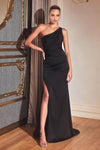 Sophisticated Natural Waistline Sheath Asymmetric Slit Ruched Sleeveless Sheath Dress with a Brush/Sweep Train