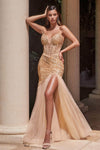 A-line Off the Shoulder Sleeveless Mermaid Slit Corset Natural Waistline Dress with a Brush/Sweep Train