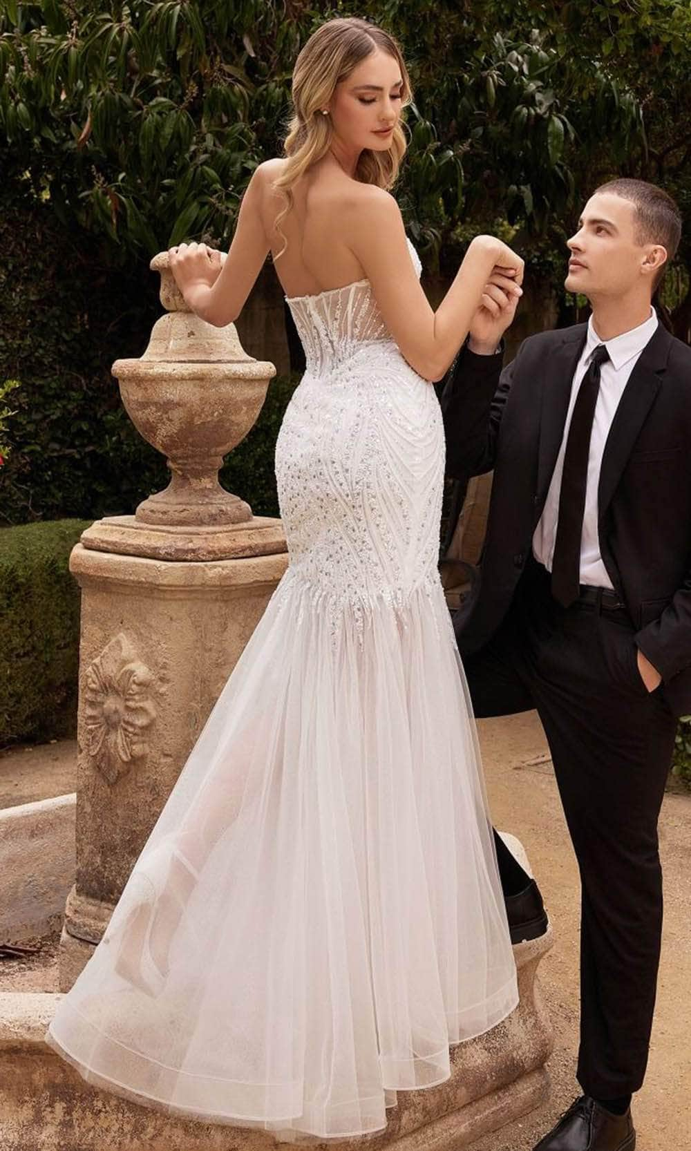 Ladivine CD0215W - Strapless Beaded Mermaid Gown
