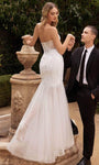 Sophisticated V-neck Strapless Tulle Plunging Neck Natural Waistline Mermaid Back Zipper Sheer Beaded Slit Wedding Dress