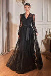 A-line V-neck Sweetheart Lace Long Sleeves Floor Length Natural Waistline Fitted Illusion Beaded Sheer Glittering Dress