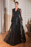 A-line V-neck Lace Natural Waistline Long Sleeves Floor Length Sweetheart Beaded Sheer Fitted Illusion Glittering Dress