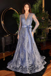 A-line V-neck Long Sleeves Lace Natural Waistline Fitted Sheer Beaded Glittering Illusion Floor Length Sweetheart Dress