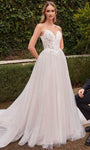 A-line V-neck Corset Natural Waistline Sleeveless Lace-Up Applique Sheer Wedding Dress