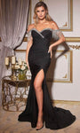 Sophisticated Sheath Slit Pleated Sheer Off the Shoulder Natural Waistline Sheath Dress with a Brush/Sweep Train