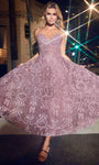 A-line Sweetheart Corset Natural Waistline General Print Tulle Sleeveless Sheer Lace-Up Tea Length Dress
