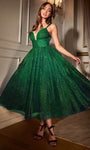 A-line Tulle Sleeveless Corset Empire Waistline Tea Length Lace-Up Gathered Fitted Glittering Sweetheart Dress