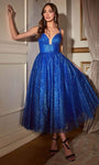 A-line Lace-Up Fitted Glittering Gathered Tulle Sweetheart Sleeveless Tea Length Corset Empire Waistline Dress