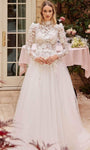 Modest A-line Tiered Fitted Applique High-Neck Long Sleeves Wedding Dress