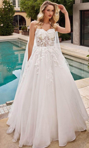 Sophisticated A-line Sweetheart Sleeveless Floral Print Natural Waistline Sheer Applique Wedding Dress