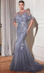 Sophisticated Floral Print Embroidered Sheer Glittering Illusion Natural Waistline Mermaid Dress with a Brush/Sweep Train